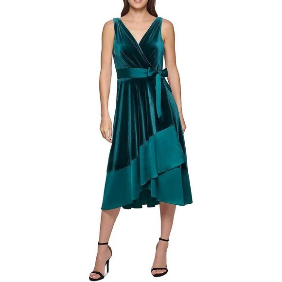 DKNY Dresses & Skirts - DKNY Womens Velvet Midi Wrap Dress Green 2